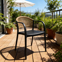 Chaises empilables robustes en plastique à dossier large, fauteuils de jardin en rotin tressé, chaise en plastique blanche et noire avec corde