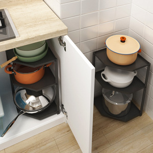 Estante de almacenamiento de cocina de <span class=keywords><strong>Metal</strong></span> multicapa, estante de fregadero de maceta de diseño Simple para el hogar con esquina triangular, unidad de almacenamiento de tres capas - Product Image 3