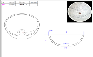Modern <b>Marble</b> Natural Stone Round Bathroom cararra <b>marble</b> Sink Countertop Lavatory Basin with <b>Polished</b> Finish Eco-Friendly for H - Product Image 6