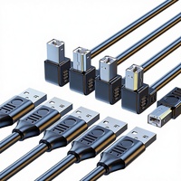 Kabel Data Printer USB 2.0 Tembaga Berlapis Timah Port Persegi Universal Kiri Kanan 90 Derajat Port Persegi USB-A Male USB-B Male