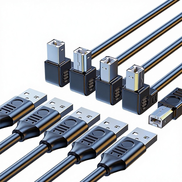 USB 2.0 Printing Printer Data Cable Tinned Copper Square Port Universal Left Right 90-Degree Square Port USB-A Male USB-B Male