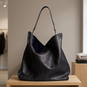 Pochette pour femme en cuir véritable noir à 100 % avec fermeture éclair, légère et imperméable, bandoulière amovible - Product Image 1