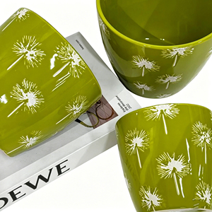 Nouveaux pots de <span class=keywords><strong>fleurs</strong></span> en céramique coniques <span class=keywords><strong>à</strong></span> motif pissenlit vert citron pour la culture intérieure, la décoration de la maison et l'aménagement de bureaux - Product Image 3