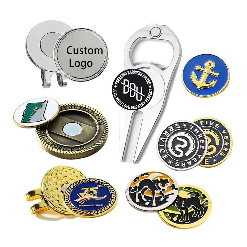 Acessórios de golfe Marcador de golfe promocional Magnético Personalizado Magnético Hat Clip Esmalte Metal Magnético Golf Ball Marker Hat Clip