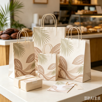 Sacs en papier personnalisés pour boulangerie, sacs de courses, adaptés aux cafés, aux pâtisseries et aux boulangeries avec des motifs au lait de coco