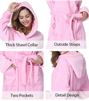Robes brodées personnalisées Robes pour femmes Robes en polaire pelucheuse à capuche Peignoir épais Chemise de nuit avec poches Vêtements de nuit moelleux