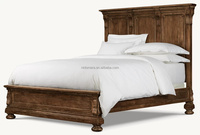 Lit à panneaux en chêne massif, style américain moderne, lit double, queen, king size, meubles de maison, bois, tissu, personnalisable