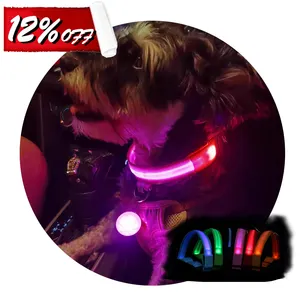 Coleira para cachorro de led recarregável, com luz piscante led recarregável por usb, coleira para cachorro