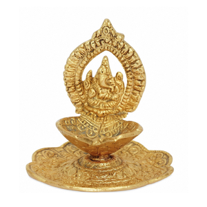 Diya Tradicional de Latón con Ganesha, Lámpara de Aceite India Hecha a Mano, Portavelas de 10.16x11.43cm con 11.43cm de Altura, 100g, para Pooja Mandir - Product Image 2