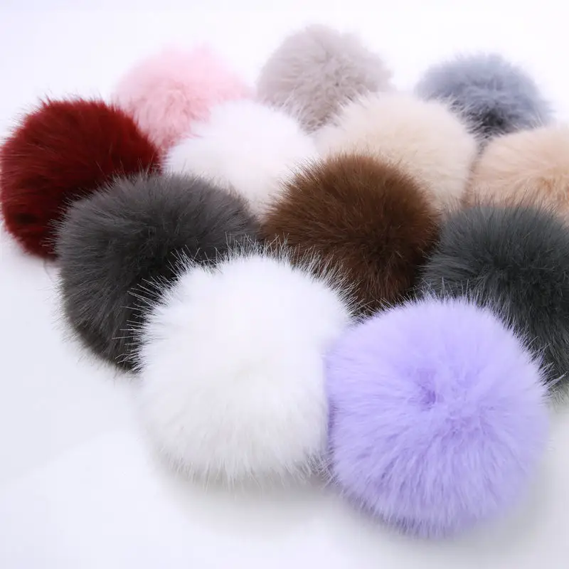 wholesale new compressive 15cm  faux fur pompom for hats with snap  multi color with elastic cord fake fur pom poms for hat