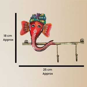 Crochet mural en fer spirituel Ganesh Ji avec deux crochets, porte-manteau en métal artisanal pour la décoration de la salle de prière à domicile, entrée - Product Image 2