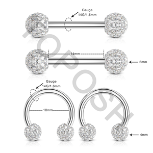14g Pezón Barbell Herraduras Medio <span class=keywords><strong>Aro</strong></span> Lindo Pequeño Diamante Pavimentado Hipoalergénico Pezón Piercing G23 Titanio Pezón Anillos - Product Image 4