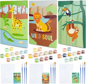Peinture par numéros pour enfants <span class=keywords><strong>Animaux</strong></span> de la jungle Peinture par numéros pour enfants Toile avec cadre <span class=keywords><strong>Dessin</strong></span> créatif éducatif - Product Image 1