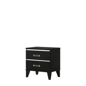Chelsie Black Finish Nightstand With Two <b>Drawers</b> And Silver Handles <b>For</b> Bedroom <b>Storage</b> - Product Image 1