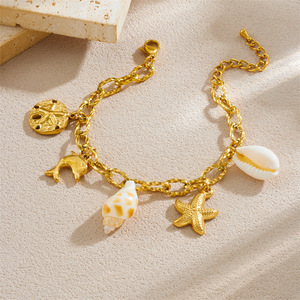 Fashionable Gold Plated Dolphin Starfish Seashell Charm Bracelet Women's Ocean Theme Jewelry Gift - Product Image 2
