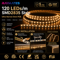 Tiras de LED SMD2835 de 5 mm, 120 LED, 24 V, Flexibles, para Retroiluminación de TV, Cortables, para Automóviles, ODM OEM CE UL