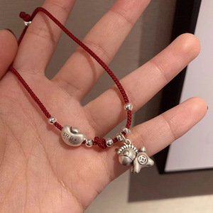 Pulsera de hilo rojo de plata pura 999 con dije de poni y lingote de oro para uso diario, joyería unisex - Product Image 4