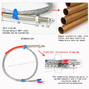 <span class=keywords><strong>K</strong></span> เทอร์โมคัปเปิลประเภทเทอร์โมคู่เซ็นเซอร์วัดอุณหภูมิแบบเกลียวหลาย M6แบบมีความแม่นยำ - Product Image 2