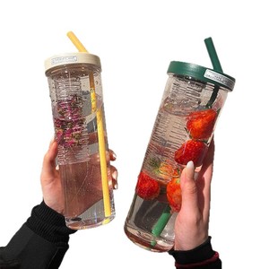Vaso de dibujos animados con tapa y pajita, taza transparente de plástico para bebidas, para viajes, verano, té de frutas, botella de agua de gran capacidad - Product Image 3
