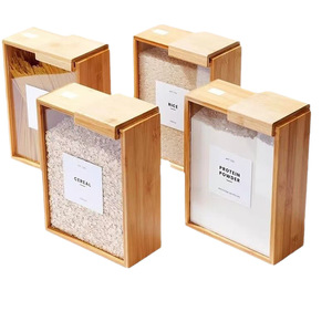 Caja de Almacenamiento de Madera con Tapa de Bambú Rectangular para Arroz, Cereales, Proteína en Polvo, Contenedor de Alimentos para Cocina - Product Image 5