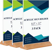 Support de signe en acrylique personnalisé de 8,5x11 pouces, Base en bois en forme de L, cadres en acrylique transparent pour papier de dépliant, Ad Restaurant Promotion Office