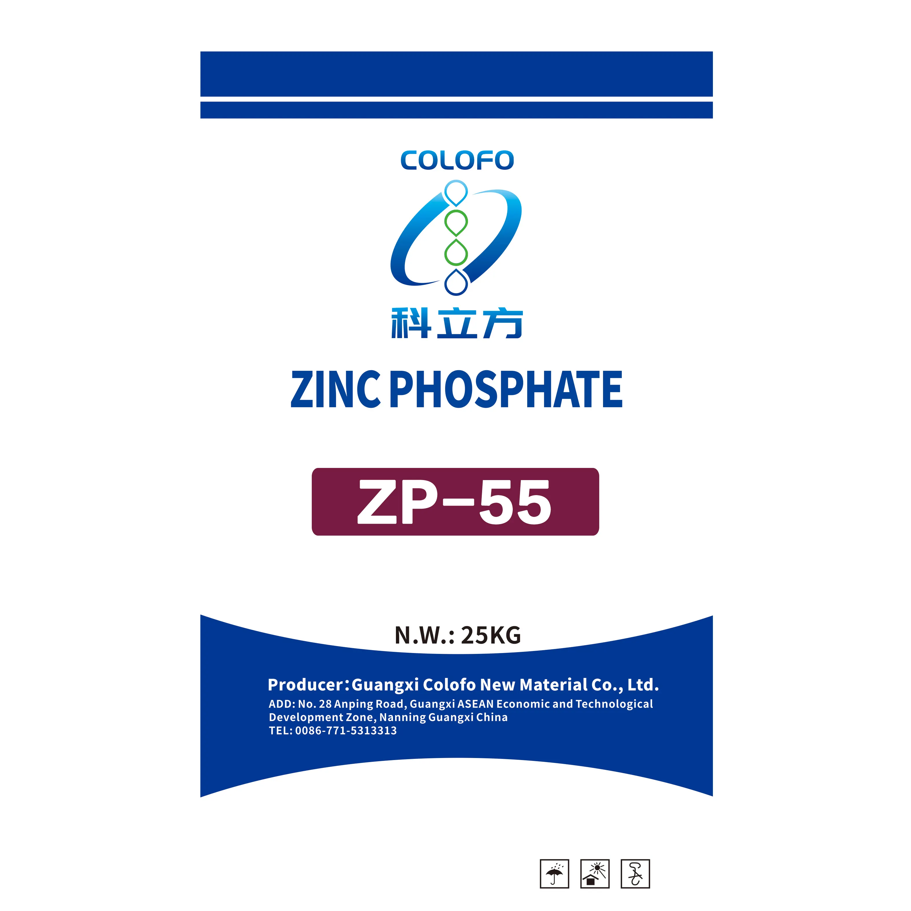 Usine de gros de haute pureté ZP-55 phosphate de zinc utilisé comme matériau de base pour la résine alkyde, phénolique, époxy et bakélite