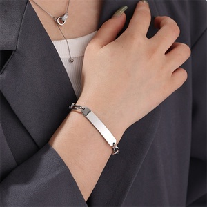 Yiwu Aceon Velle Acero inoxidable dos tipos de cadena combinada ajustable Monica diseño más nuevo mujeres curvo ID Bar pulsera - Product Image 4