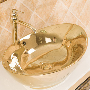 Lavabo en céramique plaqué or de haute qualité KD-10GBB pour hôtel, lavabo de salle à manger en forme de lune dorée - Product Image 2