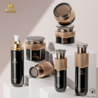 Emballage cosmétique en gros, flacon pompe rond noir pour lotion, pot en verre transparent pour crème, flacon pour toner pour soins de la peau avec logo