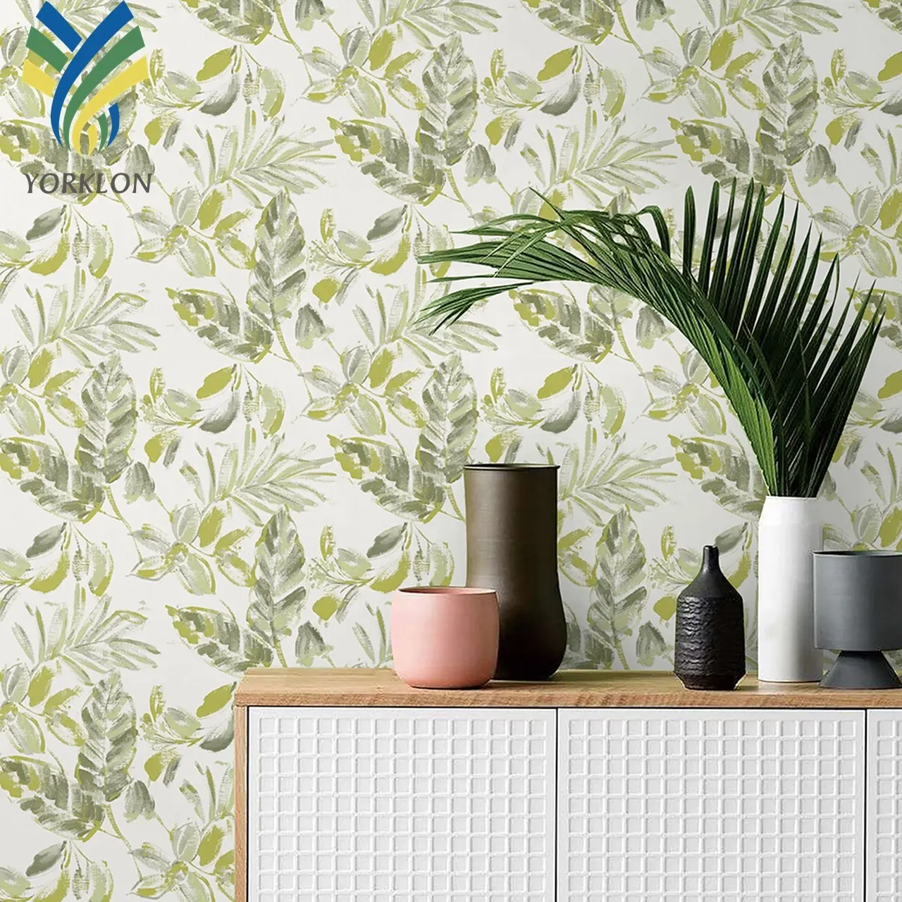 YF-SR自然インテリア家の装飾緑の葉壁紙花トロピカルロール壁紙