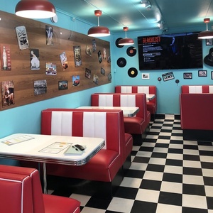 Conjunto de Asientos de Estilo Retro de los Años 50 para Comedor, Mesa y Sillas de Cuero PU Rojo y Blanco, Muebles de Estilo Americano para Cafetería - Product Image 5