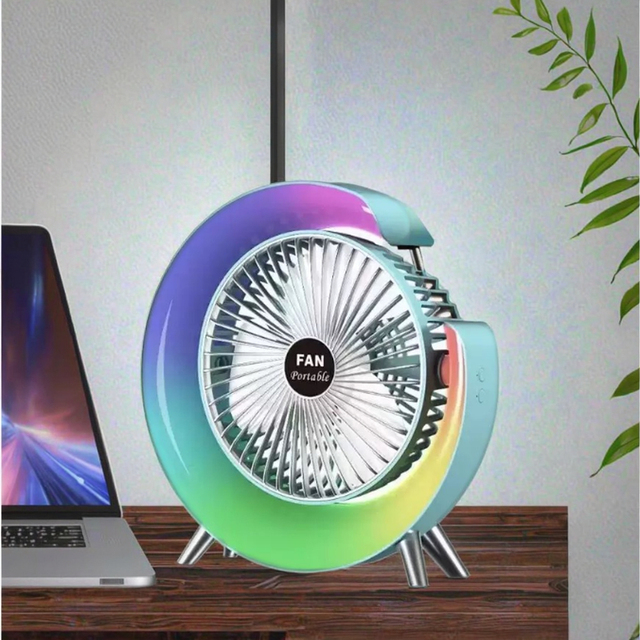 Colorful Mini Portable Electric Fan with LED Light Desktop Rechargeable Air Circulation Fan