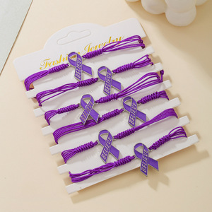 Pulseras de Moda con Dijes, Cinta Morada Trenzada, Colgante 'Believe', Regalo de Concienciación sobre la Salud Femenina, Joyería - Product Image 1