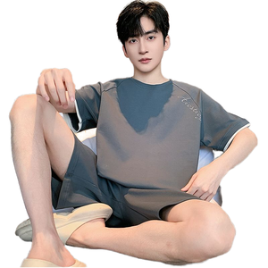 Verano nuevo algodón hombres <span class=keywords><strong>pijamas</strong></span> cuello redondo moda Casual suave cómodo transpirable fresco guapo hogar <span class=keywords><strong>Pijamas</strong></span> - Product Image 1