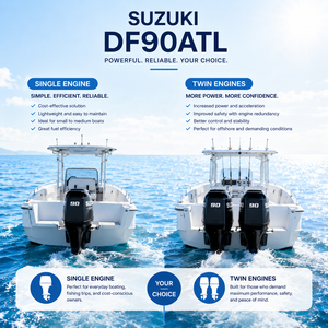 Motor fueraborda marino Suzuki DF90ATL de 90 CV, simple o doble, con cárter húmedo, Trim & Tilt, para embarcaciones de pesca y de recreo - Product Image 5