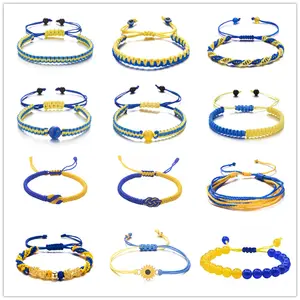 Pesona Kuning Biru Gelang Ukraina untuk Wanita Pria Buatan Tangan Bendera Ukraina Warna Tenun Tali Gelang Desain Baru Perhiasan Pasangan