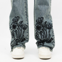 Pantalon Cago Denim Vintage Y2K pour Femme Broderie Personnalisée sur Jeans Brodés de Fleurs pour Dame