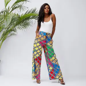 उच्च गुणवत्ता कपड़ों की सामग्री महिलाओं के लिए अच्छी गुणवत्ता कस्टम प्लस आकार उच्च कमर पतलून अफ्रीकी प्रिंट पैंट