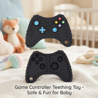 Direct usine, Vente en gros, OEM : Jouet de dentition pour bébé en silicone en forme de dinosaure, avec fonction de massage des gencives, style manette de jeu, en une seule pièce