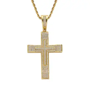 DUYIZHAO Classic Trend Micro Pave CZ Hip Hop Rap Cover Cross Pendant Bling Iced Out Religious Charm with 3MM 24inches Rope Chain