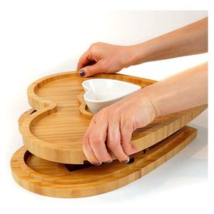 Juego de tabla de quesos de bambú en forma de corazón con cubiertos y plato de cerámica para servir frutas y aperitivos - Product Image 4