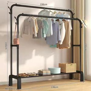 Simple Floor Standing <b>Clothes</b> <b>Rack</b> Metal 150cm Height With Shelf For Home Bedroom Balcony Use - Product Image 1