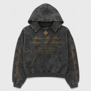 Sweat à capuche homme OEM en coton épais noir, style streetwear oversize, avec impression graphique gothique vintage délavée et logo premium - Product Image 1