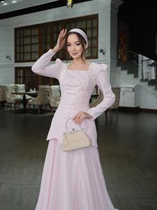 <span class=keywords><strong>Vestido</strong></span> Formal de <span class=keywords><strong>Dos</strong></span> <span class=keywords><strong>Piezas</strong></span> LM S22 Rosa Elegante con Bordado Floral y Falda Fluida de Chifón, Ideal para Bodas y Eventos Especiales - Product Image 4