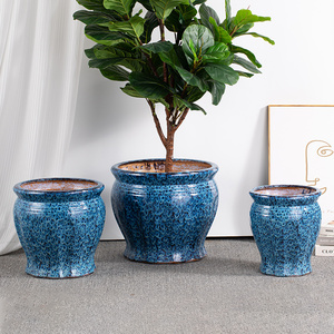 Pots de fleurs en céramique bleue en vrac, fabrication chinoise OEM, fournitures de <span class=keywords><strong>jardin</strong></span>, pots en céramique émaillée pour l'extérieur - Product Image 1
