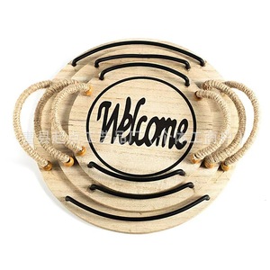 Starting Point Wooden <b>Round</b> <b>Serving</b> <b>Tray</b> With Handle For Tea Fruit Snack Dessert 1221 - Product Image 1