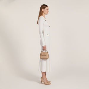 <span class=keywords><strong>Abito</strong></span> in Maglia a <span class=keywords><strong>Maniche</strong></span> <span class=keywords><strong>Lunghe</strong></span> con Colletto e Dettagli a Bottoni, Vestito Midi Aderente con Orlo <span class=keywords><strong>Svasato</strong></span> per Donna - Product Image 5