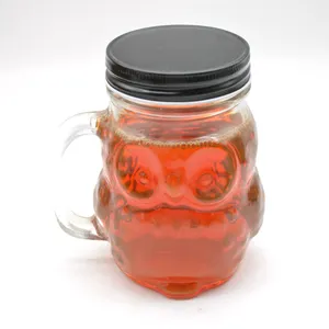 特殊玻璃吸管梅森罐啤酒杯猫头鹰动物形状玻璃饮用梅森罐