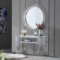 Ensemble de Meubles de Salon Moderne Table de Console d'Entrée en Acier Inoxydable Doré avec Miroir
