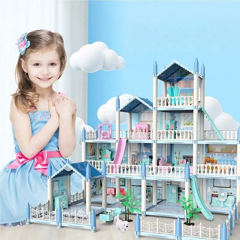 Novo plástico Diy montagem Villa brinquedos casa boneca menina miniatura princesa casa com boneca e móveis